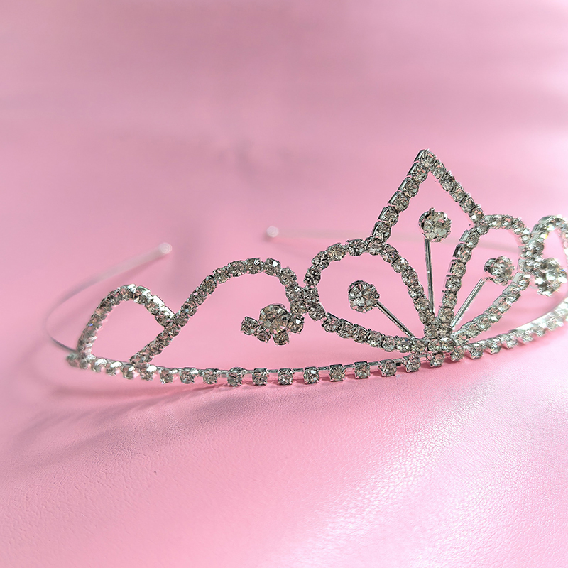 Queen Accessories - 실버 컬러 라인스톤 신부 왕관 럭셔리