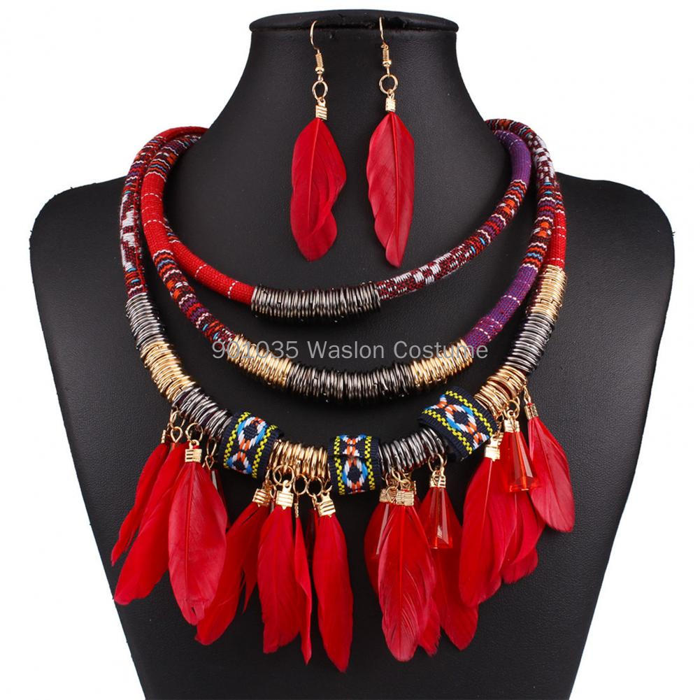 Women Accessories Egypt - 이집트 깃털 술 목걸이 귀걸이 세트,