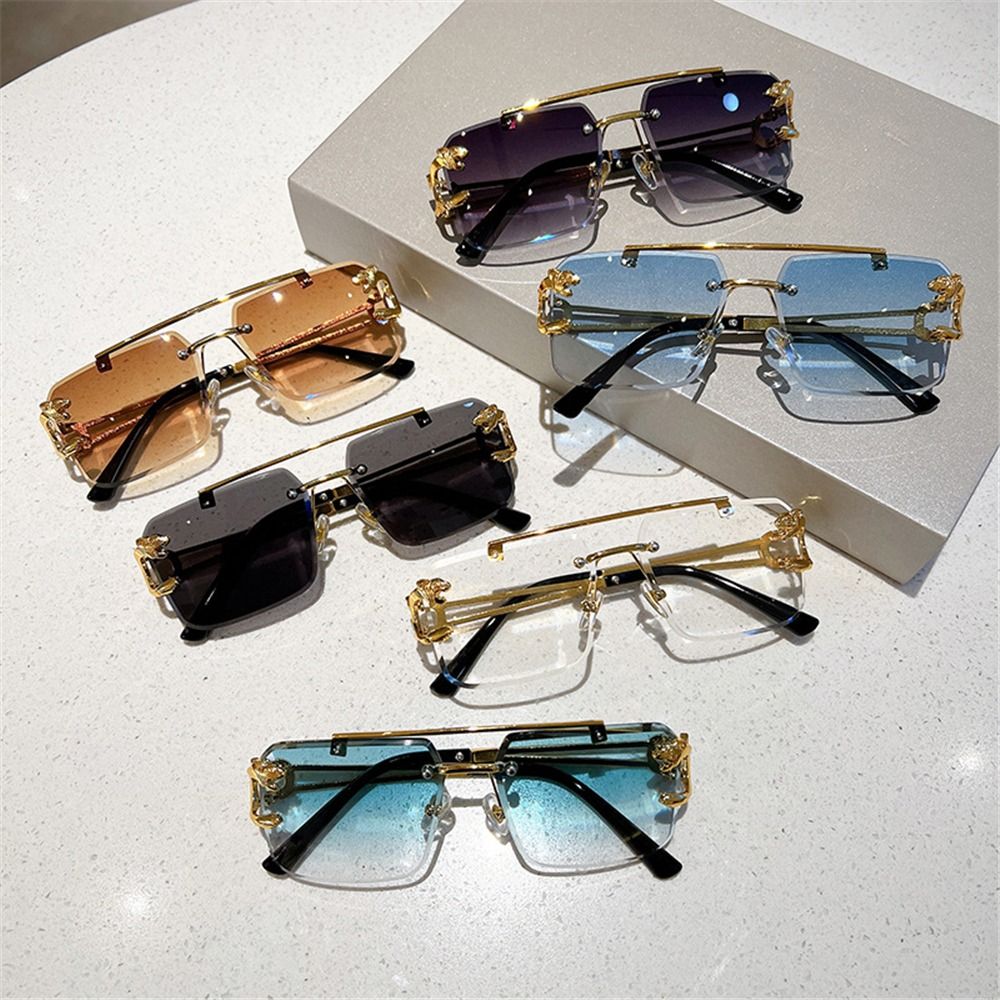 Sunglasses Oversized Square - 레트로 더블 브리지 무테 선글라스 메탈