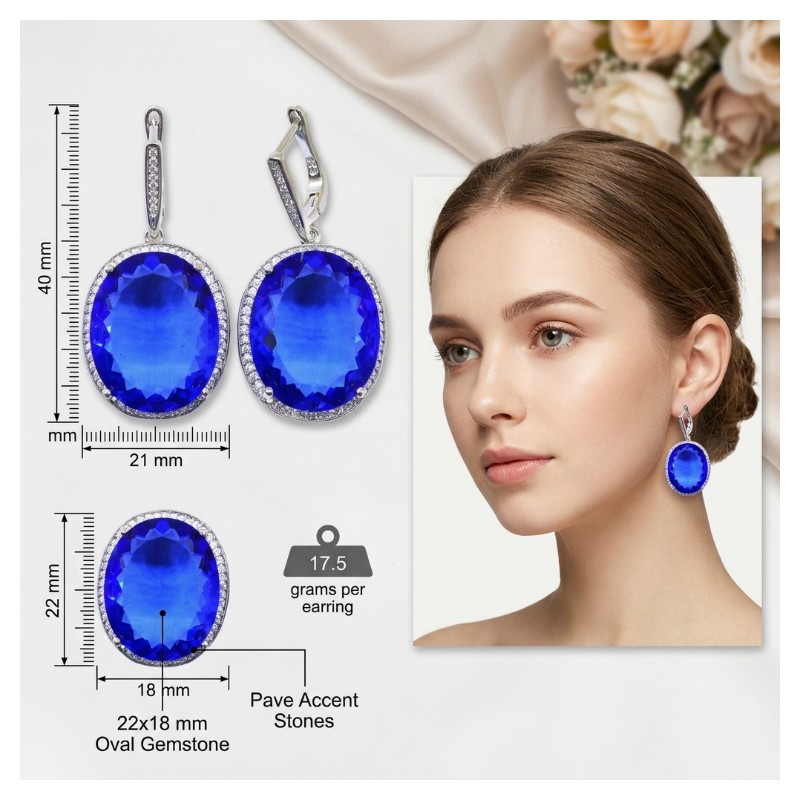 Statement Earrings Oversized - 40x21mm 섬세한 정밀 컷 큰 보석