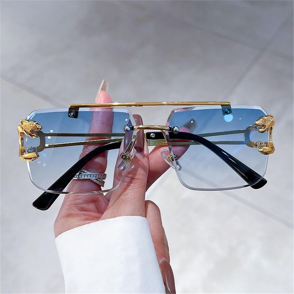 레트로 더블 브리지 무테 선글라스 메탈 UV400 오버 - Sunglasses Oversized Square 리뷰 및 가격