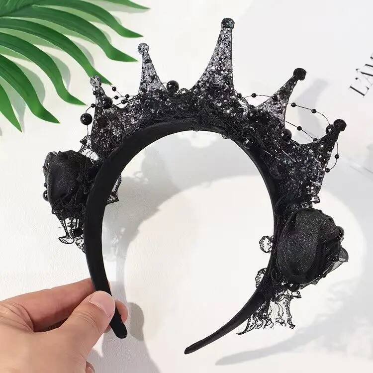 블랙 로즈 레이스 크라운 헤어밴드 할로윈 다크 헤어 액 - Queen Accessories 리뷰 및 가격