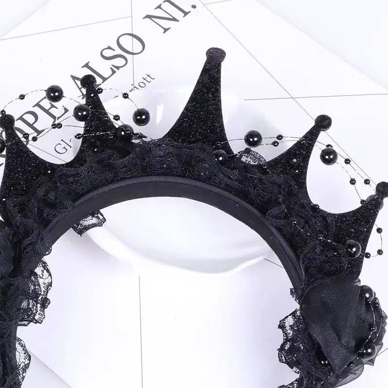 블랙 로즈 레이스 크라운 헤어밴드 할로윈 다크 헤어 액 - Queen Accessories 리뷰 및 가격