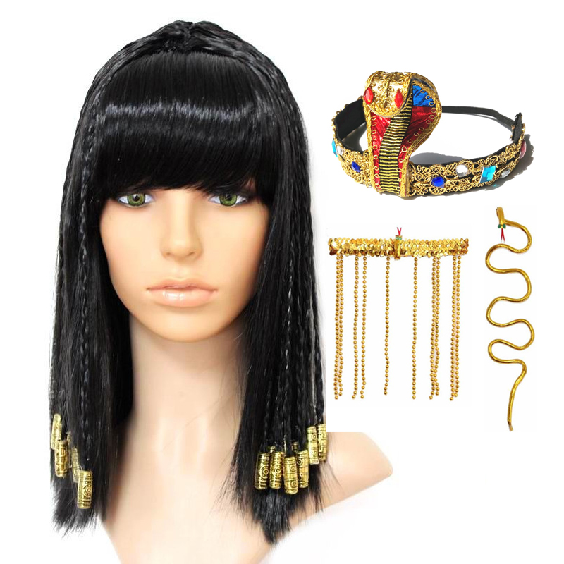 클레오파트라 여성 가발, 이집트 여왕 검은 머리 골드  - Women Accessories Egypt 리뷰 및 가격