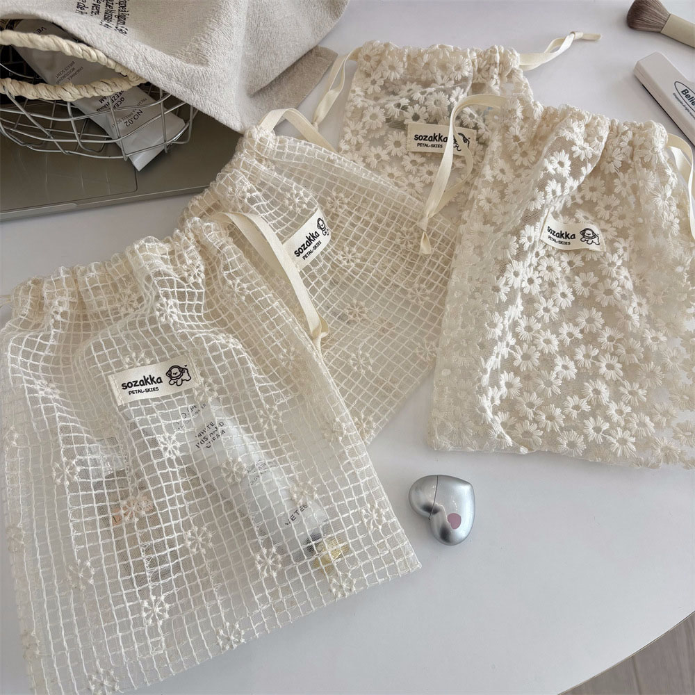 레이스 자수 데이지 메쉬 드로스트링 메이크업 가방 여름 - Women Accessories Products 리뷰 및 가격