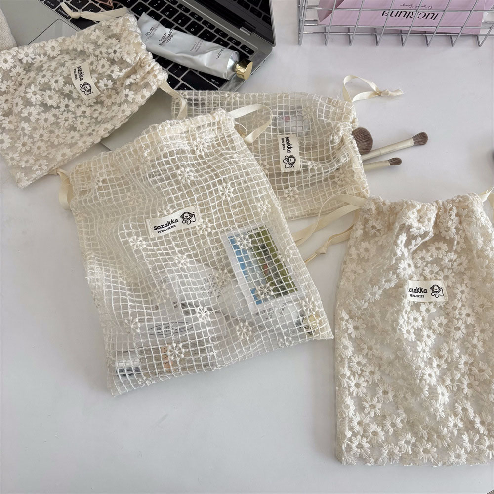 레이스 자수 데이지 메쉬 드로스트링 메이크업 가방 여름 - Women Accessories Products 리뷰 및 가격
