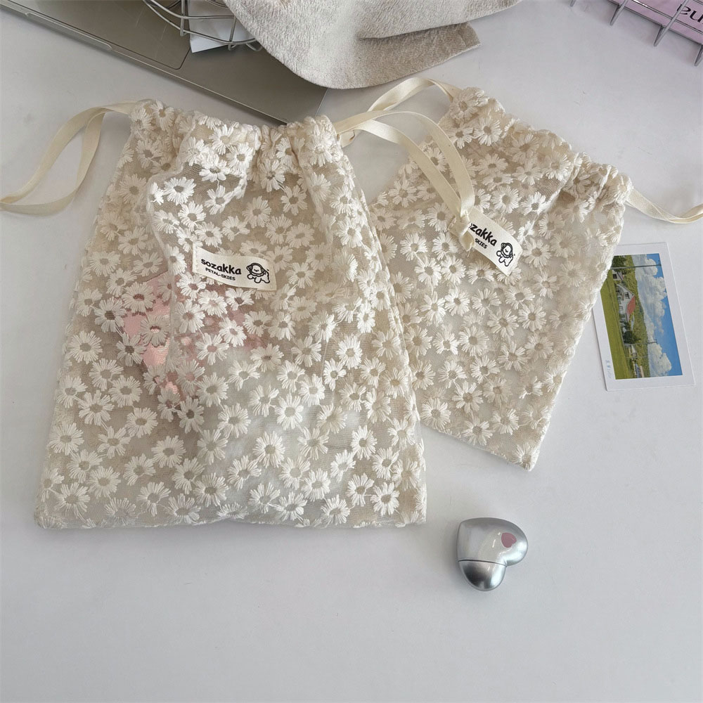 레이스 자수 데이지 메쉬 드로스트링 메이크업 가방 여름 - Women Accessories Products 리뷰 및 가격