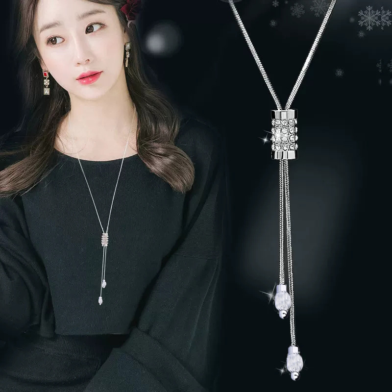 여성 펜던트 목걸이 중공 잎 꽃 크리스탈 스웨터 체인  - Women Accessories Images 리뷰 및 가격