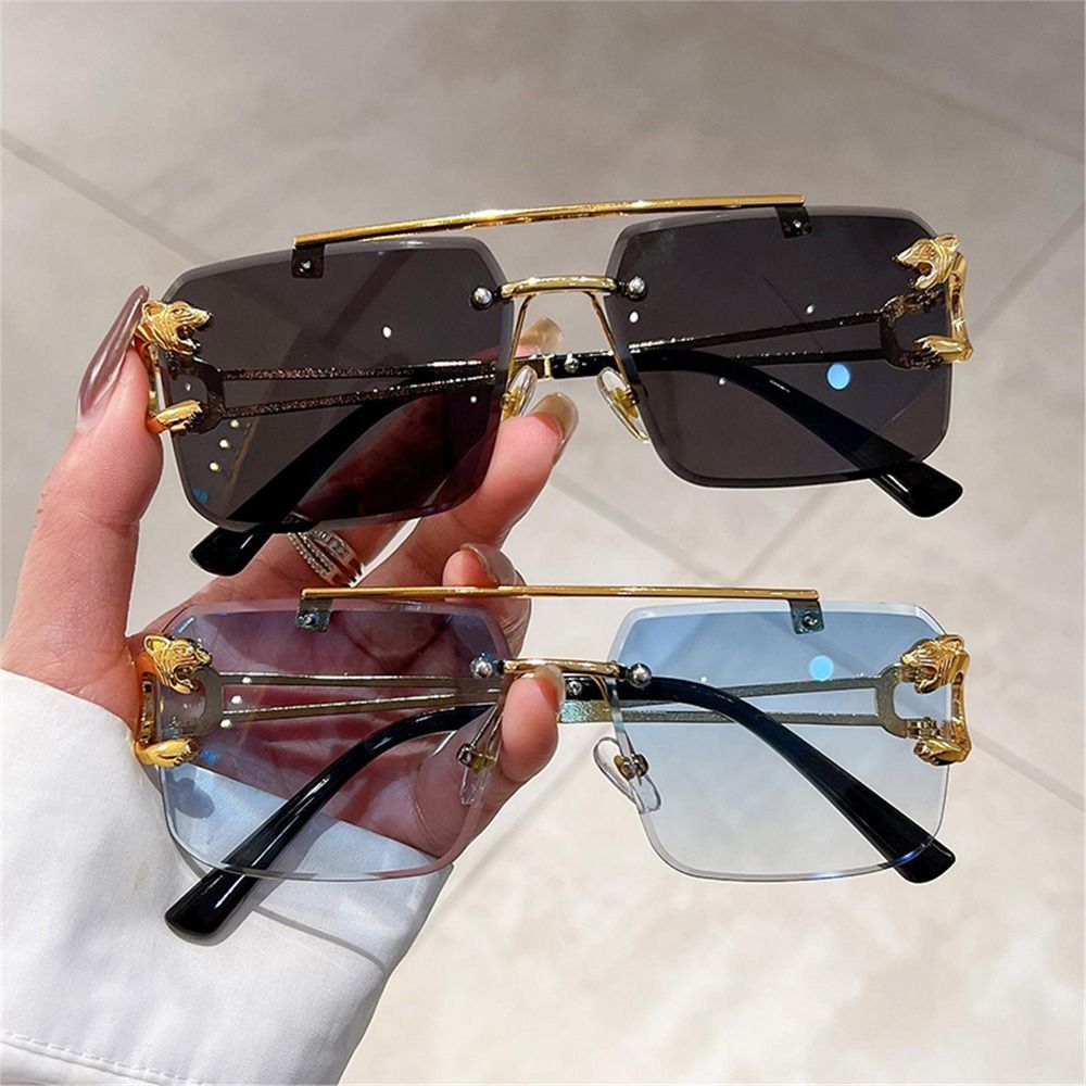 트렌디한 더블 브리지 무테 선글라스 메탈 UV400 오 - Sunglasses Oversized Square 리뷰 및 가격